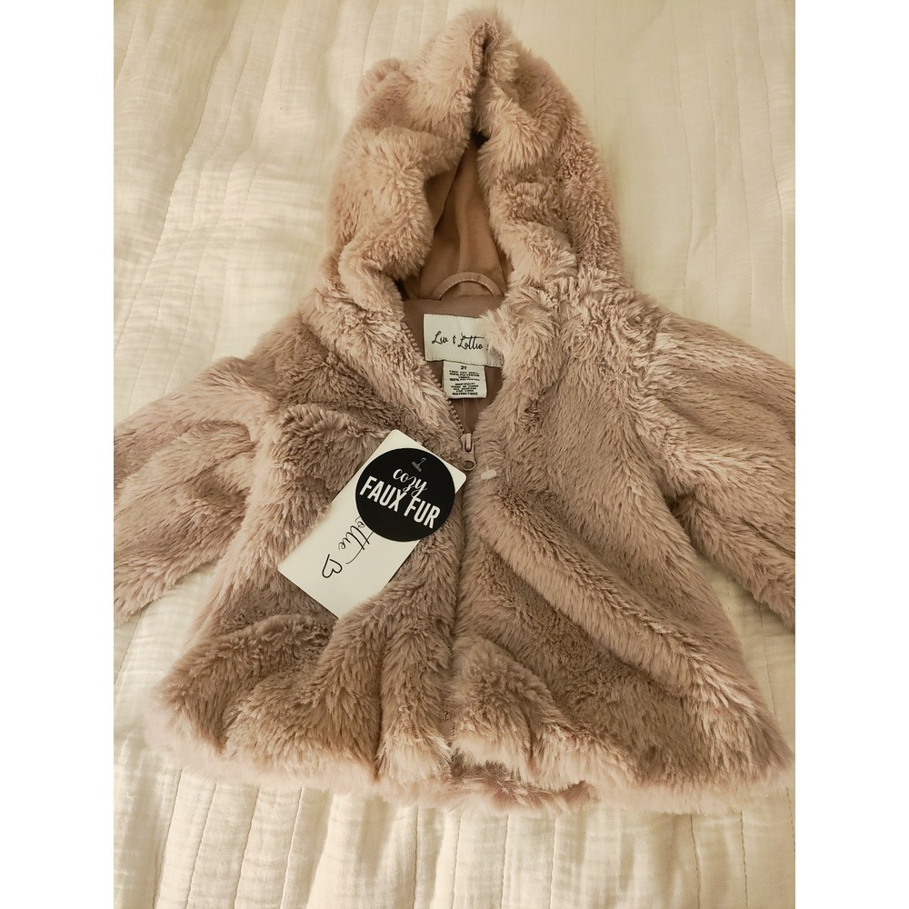 Liv & Lottie Girls 2T Faux Fur Hooded Jacket Bear Ears Pink Beige 72013T
